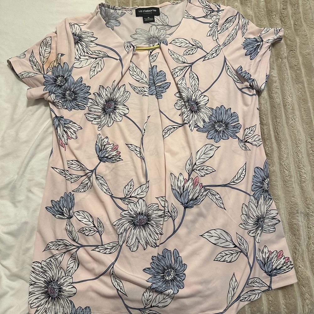 Liz Claiborne Pink and Blue Floral Blouse